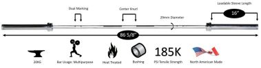 Broad Street Bar 7′, 1500 lb. Test, 29 mm, Bare Steel Finish