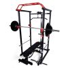 Vortex Red and Black Cage + Olympic barbell + Olympic weight plate Set + Adjustable Bench