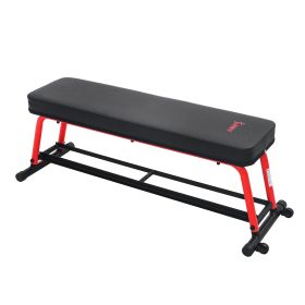 Sunny Health & Fitness Power Zone Strength Flat Bench with 550 LB Max Weight, Dumbbell Rack and Transport Wheels - SF-BH6996