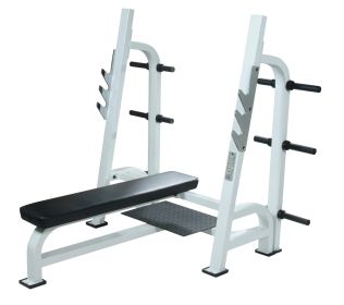 ST Olympic Flat Bench w/Gun Racks - White