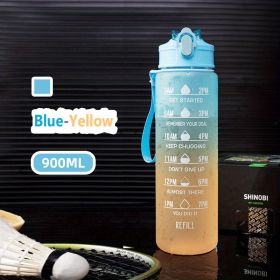 32oz/900mL Motivational Water Bottle With Straw & Time Marker; Daily Water Intake Bottle With Carrying Strap