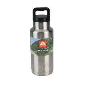 Ozark Trail 36 oz Silver and Black Double Wall Vacuum Sealed Stainless Steel Water Bottle with Wide Mouth Lid