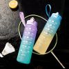 32oz/900mL Motivational Water Bottle With Straw & Time Marker; Daily Water Intake Bottle With Carrying Strap