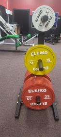 Used Eleiko IPF Standard Regulation Calibrated Iron Plates and Rogue Weight Storage Tree