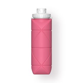 20oz Durable Collapsible Water Bottles Leakproof Valve Reusable BPA Free Silicone Foldable Travel Water Bottle For Gym Camping Hiking Travel Sports (Color: Pink)