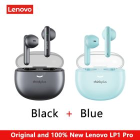Original Lenovo LP1 Pro TWS Earphone Wireless Bluetooth Headphones Waterproof Sport Headsets Noise Reduction Earbuds with Mic (Color: Black And Blue)