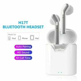Bluetooth 5.0 Earbuds Headphones Wireless Noise Cancelling In-Ear Waterproof (Color: White)
