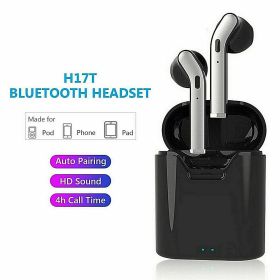 Bluetooth 5.0 Earbuds Headphones Wireless Noise Cancelling In-Ear Waterproof (Color: Black)