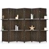 6 Panel Folding Weave Fiber Room Divider with 2 Display Shelves