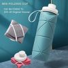 20oz Durable Collapsible Water Bottles Leakproof Valve Reusable BPA Free Silicone Foldable Travel Water Bottle For Gym Camping Hiking Travel Sports