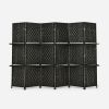 6 Panel Folding Weave Fiber Room Divider with 2 Display Shelves